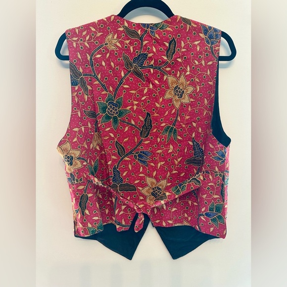 Vintage Theo Red Floral Vest Size Medium - Picture 4 of 5